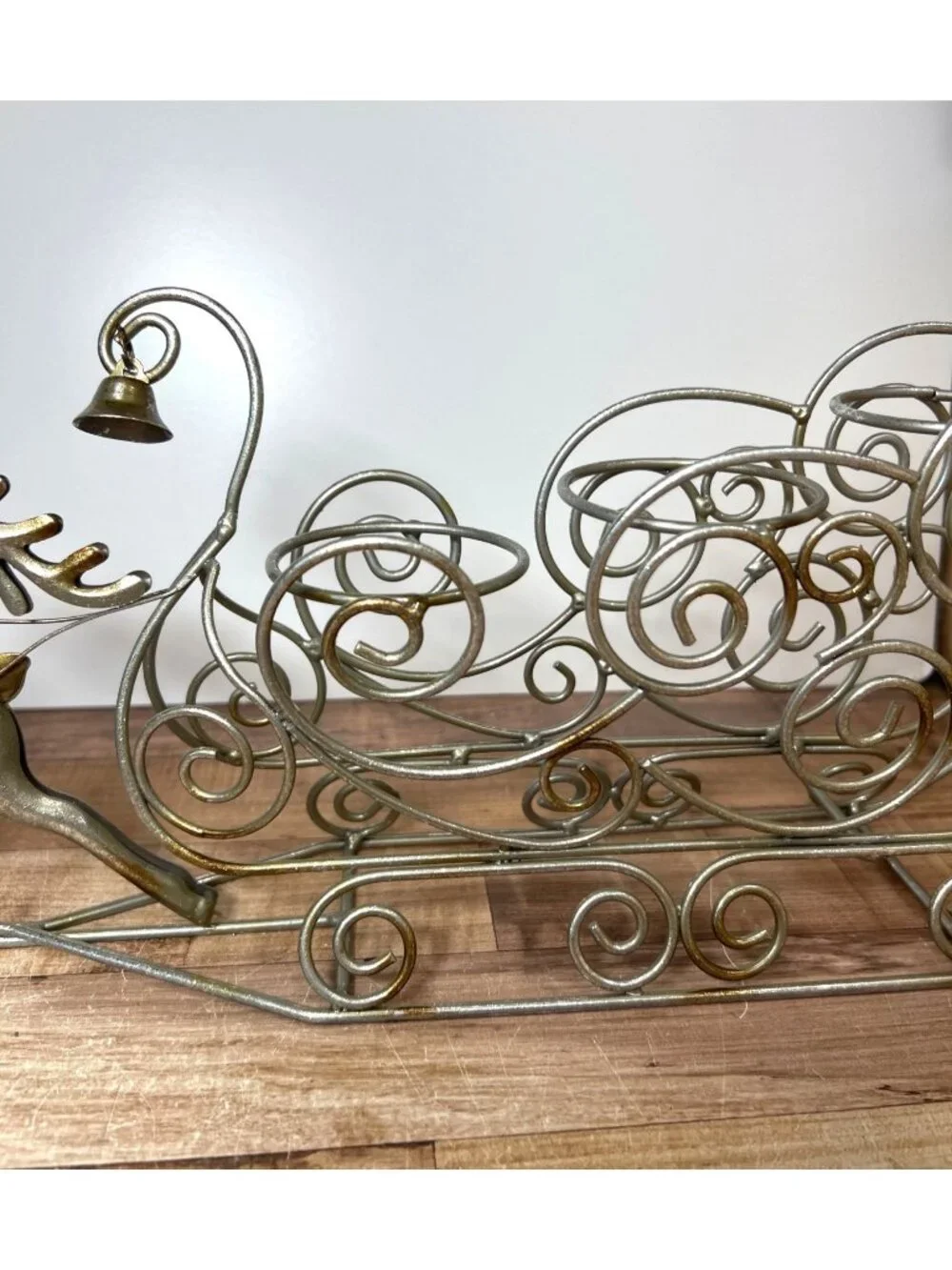 Silver Christmas Candle Holder 3 Candles Sleigh Reindeer Centerpiece Large